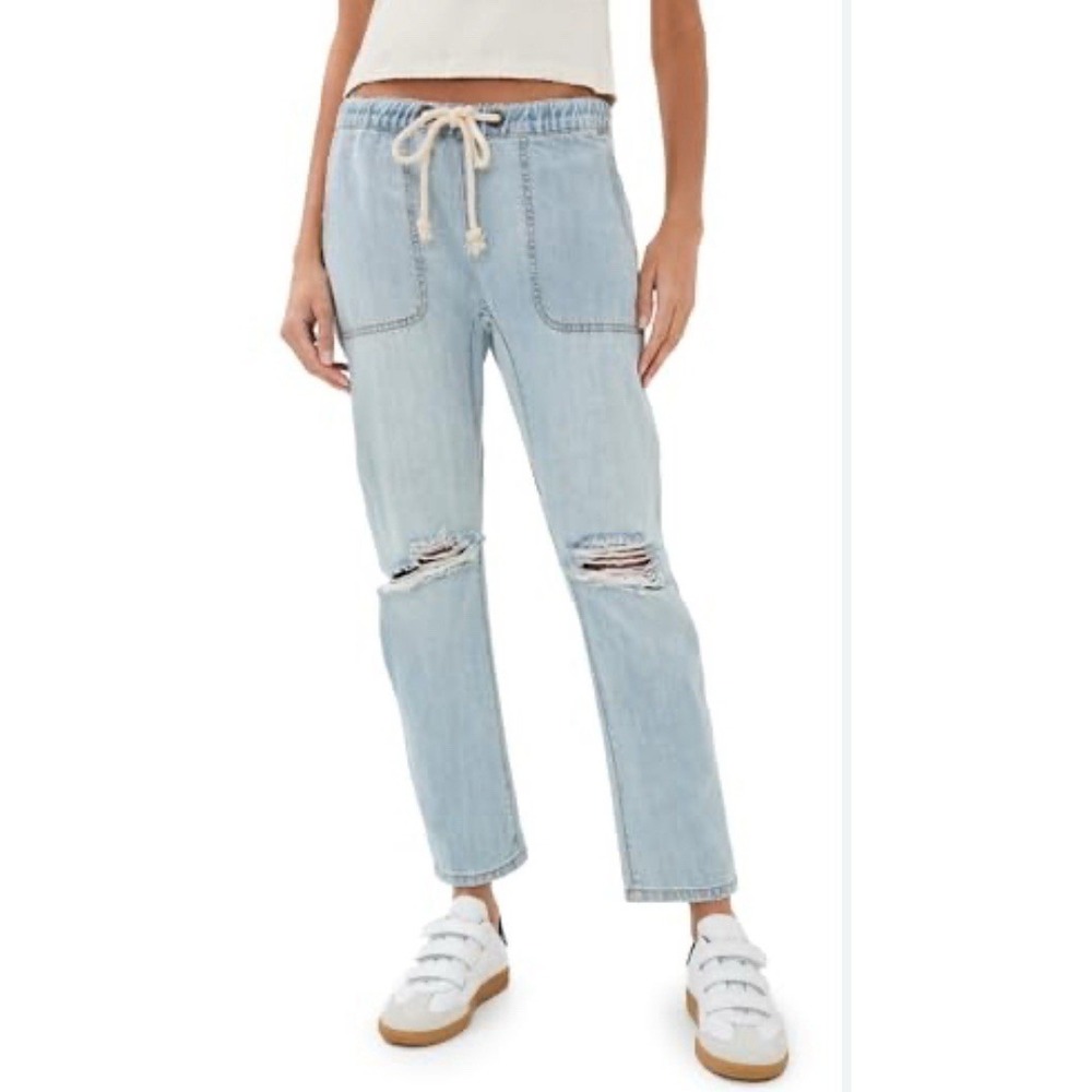 One Teaspoon Shabbies Drawstring Elastic Waist Distressed Jean Pants XSMALL XS